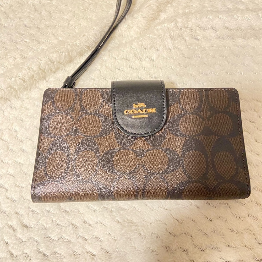 Coach Black & Brown Multi SIG Coated Canvas Organizer Phone CaseFlapSnapWristlet